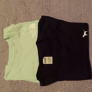 VICTORIA'S SECRET PINK COLLEGIATE TEE & THE NORTH FACE TEE SET SM NWOT/LIKE NEW!